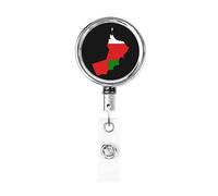 Mappa della bandiera dell'Oman Bobina porta badge in metallo resistente, porta badge retrattile con clip da cintura per porta badge identificativo dipendente insegnante