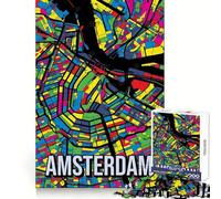 Mappa della città di Amsterdam in stile Pop Art,puzzle da 1000 pezzi per adulti,stimolante per lo sviluppo delle capacità cognitive,rilassante e divertente,con chiusura a scatto,ideale come di Natale