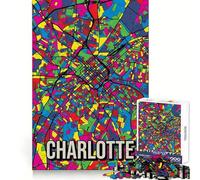 Mappa della città di Charlotte in stile Pop Art, puzzle da 1000 pezzi per adolescenti, puzzle nitido, rilassante, taglio uniforme, regalo speciale (38x52cm)