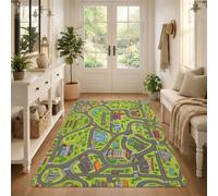 Mappa della città Layout Fanciful Area Tappeto 3' X 5' | Rete stradale tortuosa, illustrazioni di edifici in miniatura, tema paesaggio vivace, rivestimento per pavimenti morbidi