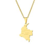 Mappa della Colombia con le città Collana con ciondolo - Stile etnico geometrico Catena unisex per clavicola Bandiera patriottica Gioielli con ciondoli hip-hop per regalo di moda,Oro,50cm/19.6 in