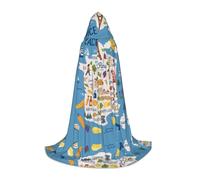 Mappa della Francia Con Icone Decorat Stampa Halloween Costume Vestiti Halloween Medievale Costume Mantello Per Le Donne Degli Uomini Rinascimento Con Cappuccio Mantello