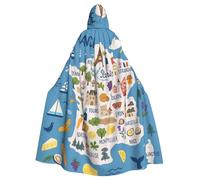 Mappa Della Francia Con Le Icone Decorat Stampa Adulti Mantello Con Cappuccio Veste Halloween Mantello Con Cappuccio Strega Mago Costumi Cosplay Per Uomo Donna