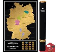 Mappa della Germania da Grattare con Kit di Graffiatura - Poster di Viaggio della Germania Facile da Incorniciare da Regalare - Carta da Parete di Grandi con Spille - Scratch off Germany Map