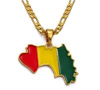 Mappa Della Guinea Con La Mappa Della Bandiera Collane Con Ciondolo Alla Moda,Amuleti Delle Collane Della Guinea Per Donne E Uomini,Regali Per L'Anniversario Di Feste In Stile Hip-Hop,Gold,Catena Da