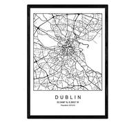 Mappa della mappa della città Dublin Style Nordic in bianco e nero. Manifesto A3 Dimensione incorniciata con cornice nera carta stampata 250 gr. Immagini, fogli e poster per salone e camera da letto