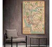 Mappa Della Metropolitana Vintage, New York City, 1954 Mappa Antica Poster Su Tela Stampata Hd Stampa Wall Art Pictuer Per Home Decor Frame Artwork 50X70Cm Senza Telaio