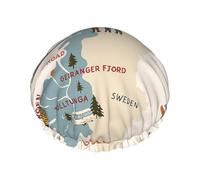 Mappa della Norvegia con varie icone stampa grande impermeabile doccia cofano per donne capelli lunghi, fascia elastica lavabile cappello per capelli da bagno