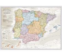 Mappa della Spagna plastificata - 59,4 x 42 cm - Colori classici | Maps International - Carta della Spagna e del Portogallo - Poster classico con la