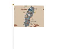 Mappa della Svezia con varie bandiere Illus, confezione da 6 e 10 bandierine da sventolare, palmari, su bastone, per sfilate, feste, bar, compleanni