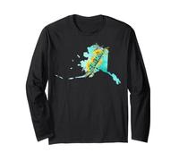 Mappa dell'Alaska in Acquerello con Fiori Maglia a Manica
