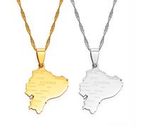 Mappa Delle Collane Pendenti Dell'Ecuador - Fascino Mappe Etniche Africane Bandiera Collane A Catena Sottile, Carta Di Colore Oro Patriottico Gioielli Hip Hop Per Donna Uomo Festa Regalo, Argento, 6