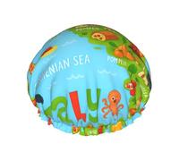 Mappa dell'Italia con icone del cibo stampa grande impermeabile doccia cofano per le donne capelli lunghi, fascia elastica lavabile cappello per capelli da bagno