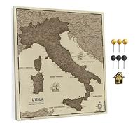 Mappa dell'Italia in tela con bacheca in sughero per appuntare le destinazioni di viaggio - Lavagne in tela di alta qualità con mappa dell'Italia in varie dimensioni (90x75cm, modello 3)