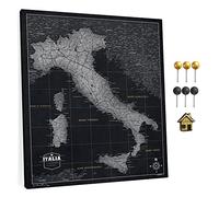 Mappa dell'Italia in tela con bacheca in sughero per appuntare le destinazioni di viaggio - Lavagne in tela di alta qualità con mappa dell'Italia in varie dimensioni (90x75cm, modello 1)