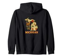 Mappa dello stato del Michigan vintage, design retrò ispirato alla natura Felpa con Cappuccio