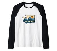 Mappa dello Stato di Washington Retro Line Parco Nazionale Mount Rainier Maglia con Maniche Raglan