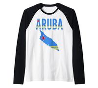 Mappa di Aruba Bandiera Colori Isola Caraibi Orgoglio Maglia con Maniche Raglan