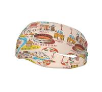 Mappa di Roma con illustrazioni dei monumenti. Fasce per capelli leggere, morbide ed eleganti per uomo e donna, traspiranti, ideali per il fitness.