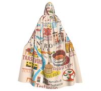 Mappa di Roma con punti di riferimento Illus Stampa Adulti Mantello con Cappuccio Veste Halloween Mantello Con Cappuccio Strega Mago Cosplay Costumi Per Uomo Donna