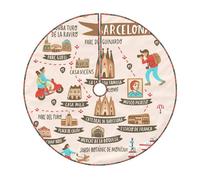 Mappa di viaggio di Barcellona con base per albero di Natale, 76/91/122 cm, morbido tappetino per albero di Natale, decorazione per la casa