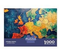 Mappa Europea 1000 Pezzi Disegnato a mano Puzzle Cartone Resistente Per Famiglia, Difficile Ma Soddisfacente, Regalo Natale Decorazione Murale 38x26cm/1000pcs
