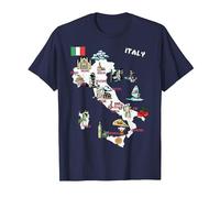 Mappa illustrata dell'Italia, Bandiera, monumenti, Città Maglietta