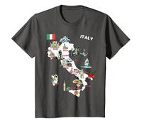 Mappa illustrata dell'Italia, Bandiera, monumenti, Città Maglietta, Bambini, Asfalto, 4 Anni