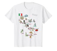 Mappa illustrata dell'Italia, Bandiera, monumenti, Città Maglietta, Bambini, Bianco, 2 Anni