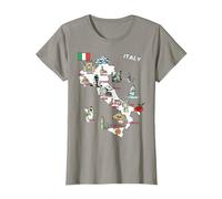 Mappa illustrata dell'Italia, Bandiera, monumenti, Città Maglietta, Donna, Ardesia, 3XL