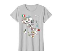 Mappa illustrata dell'Italia, Bandiera, monumenti, Città Maglietta, Donna, Argento, S
