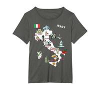 Mappa illustrata dell'Italia, Bandiera, monumenti, Città Maglietta, Donna Plus-Size, Asfalto, 1X