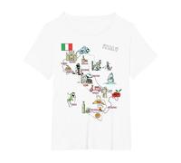 Mappa illustrata dell'Italia, Bandiera, monumenti, Città Maglietta, Donna Plus-Size, Bianco, 2X