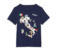 Mappa illustrata dell'Italia, Bandiera, monumenti, Città Maglietta, Donna Plus-Size, Navy, 2X