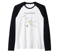 Mappa Isole Sottovento Antigua St Martin Brabuda Maglia con Maniche Raglan