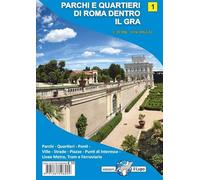 Mappa parchi e quartieri di Roma dentro il gra. Mappa n.1 scala 1:30.000 con parchi, quartieri, ponti, ville, strade, piazze, punti di interesse, linee metro, tram e ferroviarie