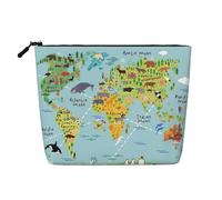 Mappa riutilizzabile del mondo dello spuntino. Borse della stampa, borsa da toilette di viaggio di grande capacità, borse di trucco con la chiusura lampo