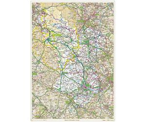 Mappa storica della contea del Derbyshire, rivestita in plastica
