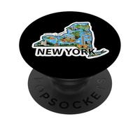 Mappa Vintage di New York con Iconici Luoghi da Scoprire PopSockets PopGrip Adesivo