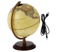 Mappamondo Antico Supporto Stabile da Tavolo, con Luce USB | Decorazione da Scrivania, Leghe di Alluminio, PVC e Legno, Uso Scolastico per Studenti ed Esploratori