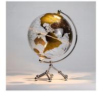 Mappamondo con Luce Touch Light - Globo da 20 CM Trasparente Base in Metallo - Lampada da Tavolo Decorativa per Casa, Ufficio, Scuola - Rotazione 360° - Idea Educativa Bambini (Argento - Luce Calda)