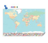 Mappamondo da Parete Magnetico 88x57 cm, Planisfero del Mondo in Inglese con Bandiere e 6 Pin Magnetici, Cartina Geografica Dettagliata, Mappa del Mondo da Parete per Studio e Viaggi