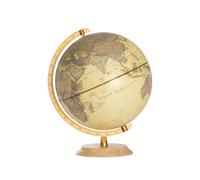 Mappamondo Decorativo da Tavolo - Globo Terrestre Vintage con Base in Legno e Arco Graduato Dorato, Mappa Politica ad Alta Definizione - Complemento d'Arredo Casa e Ufficio - 31.00 Cm