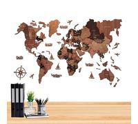 Mappe da viaggio globali per parete, carta artistica da parete in legno 3D con stati e capitali | Carta decorativa da parete in legno per casa, scuola, caffè, appartamento, dormitorio accattivante