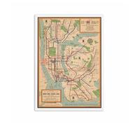 Mappe della metropolitana Vintage di New York City Poster Nordico Arte murale Poster su Tela Quadri murali per Soggiorno Decorazione 50x70cm Senza Cornice