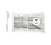 MAQA - 100 Coltelli Riutilizzabili in CPLA Compostabile | Resistenti al Calore (fino a 85°C) | Certificati Uso Alimentare | Lunghezza 16,5 cm | Per Catering, Eventi, Take Away