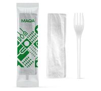 MAQA 100 Kit Forchetta Riutilizzabile in CPLA + Tovagliolo 2 Veli - Imbustati Si