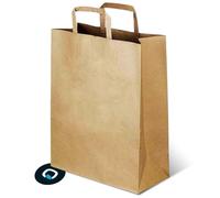 MAQA - 200 Shopper Carta Kraft Avana con Manico Piatto - Carta Da 90 g/m² Resistenti e Riutilizzabili - Ideale Per Take Away e Delivery - Eco-Friendly,Fondo Quadro per Regali o Spesa, 26 x 18 x 26 cm