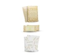 MAQA 300 pezzi Kit Cortesia per Hotel & B&B 100 unità di mini saponi profumati per il corpo, 100 unità di cuffie per la doccia e 100 unità di shampoo e bagno doccia all'estratto di ortica bianca kit