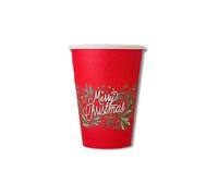 MAQA - 50 Bicchieri Acqua Carta Natalizi -Merry Christmas- 200ml, Biodegradabili e Compostabili - Bicchieri Carta Monouso Eco-Friendly per Bevande Calde e Fredde - Ideali Per Natale